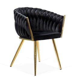 Scaun dining negru BUC 261 din catifea cu design modern si picioare aurii