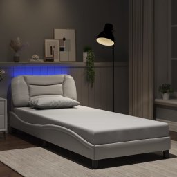 Cadru de pat cu lumini LED, alb, 80x200 cm, piele ecologica GartenMobel Dekor