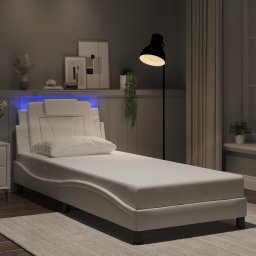 Cadru de pat cu lumini LED, alb, 80x200 cm, piele ecologica GartenMobel Dekor