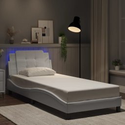 Cadru de pat cu lumini LED, alb, 80x200 cm, piele ecologica GartenMobel Dekor