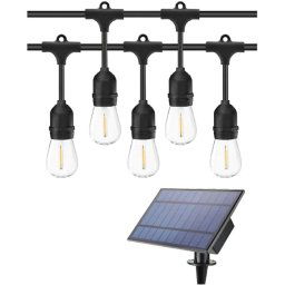 Ghirlanda cu Panou SOLAR,20 m, 20 Becuri incluse filament LED S14, lumina calda , Interconectabila, Jocuri Lumini