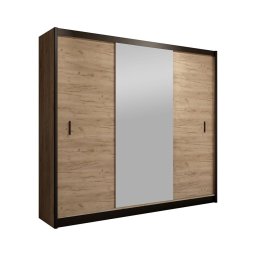 Dulap MIRO 203x215 cm cu oglindă, stejar craft/negru