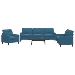 Set de canapele cu perne, 3 piese, albastru, catifea GartenMobel Dekor