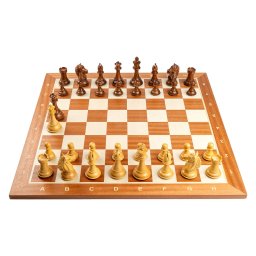 Combo set cu piese sah lemn Staunton 6 Design Alban cu tabla sah, mahon 55mm