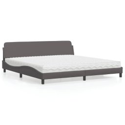 Pat cu saltea, gri, 200x200 cm, piele ecologica GartenMobel Dekor