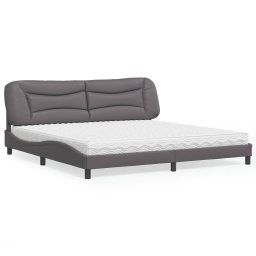 Pat cu saltea, gri, 200x200 cm, piele ecologica GartenMobel Dekor