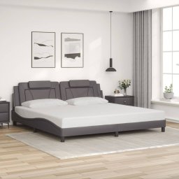 Cadru de pat cu tablie, gri, 200x200 cm, piele ecologica GartenMobel Dekor