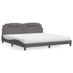 Pat cu saltea, gri, 200x200 cm, piele ecologica GartenMobel Dekor