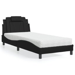 Pat cu saltea, negru, 90x200 cm, piele ecologica GartenMobel Dekor
