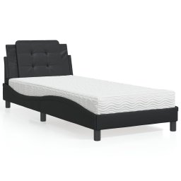 Pat cu saltea, negru, 90x200 cm, piele ecologica GartenMobel Dekor