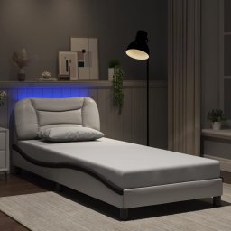 Cadru de pat cu lumini LED alb/negru 80x200 cm piele ecologica GartenMobel Dekor