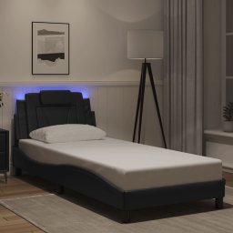 Cadru de pat cu lumini LED, negru, 90x200 cm, piele ecologica GartenMobel Dekor