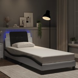 Cadru de pat cu lumini LED alb/negru 80x200 cm piele ecologica GartenMobel Dekor