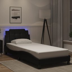 Cadru de pat cu lumini LED, negru, 90x200 cm, piele ecologica GartenMobel Dekor