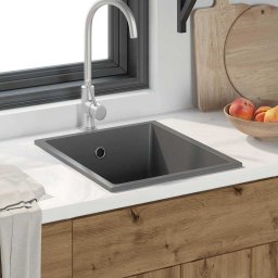 Chiuveta de bucatarie cu orificiu de suprasarcina din granit gri GartenMobel Dekor
