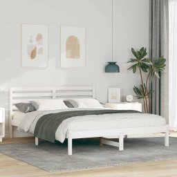 Cadru de pat cu headboard Alb 150 x 200 cm Lemn de brad solid GartenMobel Dekor