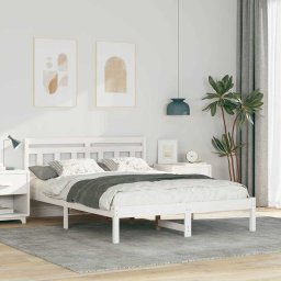 Cadru de pat cu headboard Alb 140 x 190 cm Lemn de brad GartenMobel Dekor