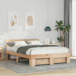 Cadru de pat cu headboard Maro 140 x 200 cm Lemn de brad solid GartenMobel Dekor