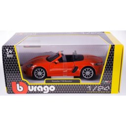 Macheta masinuta bburago porsche 718 boxster 1/24, portocaliu, 21087