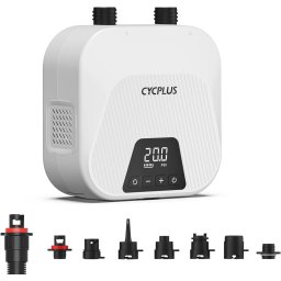 Pompa electrica cu acumulator Cycplus D14PRO pentru SUP, Caiac, Kite, Saltea, 20PSI, 2600mAh, 2 etape umflare, Umflare-Dezumflare, 7 adaptoare, USB-C, Alb
