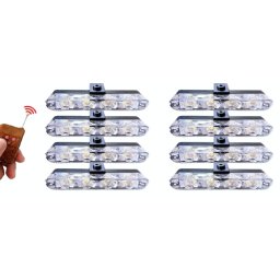 Set 8 lumini stroboscop galbene 4 LED grila telecomanda 7 functii 12V