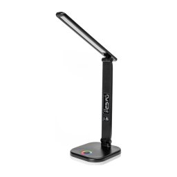 Lampă reglabilă LED RGBW cu încărcare wireless, afișaj și port USB, 6W/5V, 3000–6500K, neagră