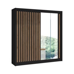 Dulap SANTINO cu oglindă, 203 x 215 cm, negru/stejar craft