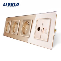 Priza cvadrupla Livolo cu rama din sticla 3 prize simple+TV/internet SmartElectro IntelligentHouse