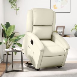 Fotoliu rabatabil electric cu ridicare, crem, piele ecologica GartenMobel Dekor