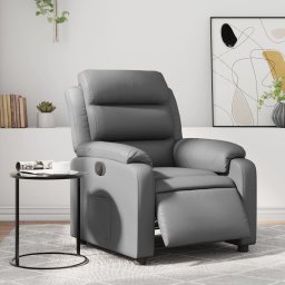 Fotoliu rabatabil electric, gri, piele ecologica GartenMobel Dekor
