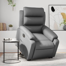 Fotoliu rabatabil electric cu ridicare, gri, piele ecologica GartenMobel Dekor