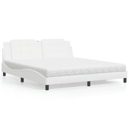 Pat cu saltea, alb, 180x200 cm, piele ecologica GartenMobel Dekor