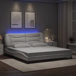 Cadru de pat cu lumini LED, alb, 180x200 cm, piele ecologica GartenMobel Dekor