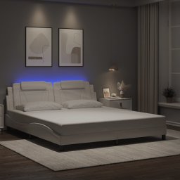 Cadru de pat cu lumini LED, alb, 180x200 cm, piele ecologica GartenMobel Dekor