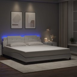Cadru de pat cu lumini LED, alb, 180x200 cm, piele ecologica GartenMobel Dekor