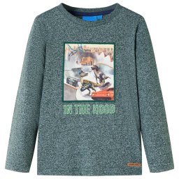 Tricou copii maneci lungi, verde închis melanj, 116 GartenMobel Dekor