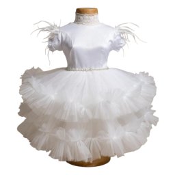 Rochiță botez fetiță cu bentiță - culoare alb cu tulle - ILIF507051