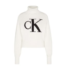 CALVIN KLEIN Pulover Blown Up Ck Loose Cont LV047D349G 101 ivory
