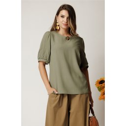 Bluza kaki din viscoza cu croi drept