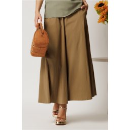 Pantaloni maro lejeri tip fusta din viscoza cu elastic in talie