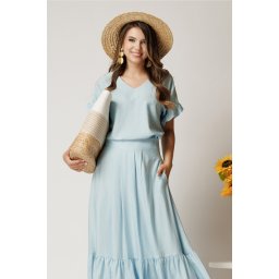 Bluza bleu din rayon cu croi drept si volanase la maneci