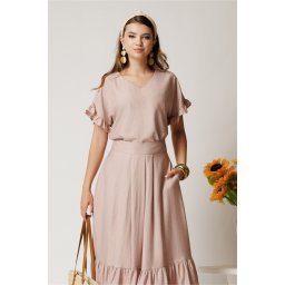 Bluza roz din rayon cu croi drept si volanase la maneci