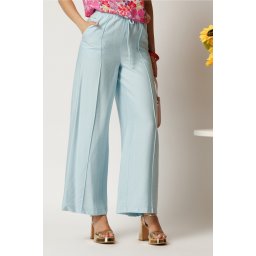 Pantaloni bleu din rayon cu croi lejer si elastic in talie