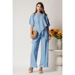 Pantaloni albastrii din rayon cu croi lejer si elastic in talie