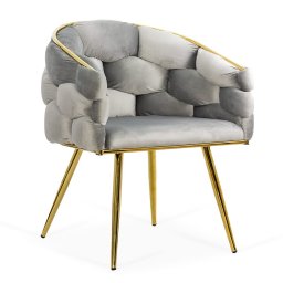 Scaun living gri deschis din catifea cu cadru metalic auriu BUC 251