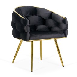 Scaun living negru din catifea cu picioare aurii reglabile BUC 251