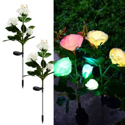 Set 2 x Lampi Solare Trandafir cu 3 Flori LED , Decor Elegant de Gradina, Tarus si Panou Solar