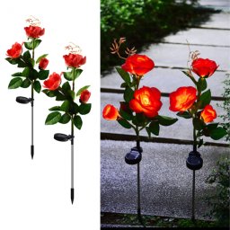 Set 2 x Lampi Solare Trandafir cu 3 Flori LED , Decor Elegant de Gradina, Tarus si Panou Solar
