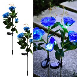 Set 2 x Lampi Solare Trandafir cu 3 Flori LED , Decor Elegant de Gradina, Tarus si Panou Solar