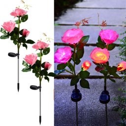 Set 2 x Lampi Solare Trandafir cu 3 Flori LED , Decor Elegant de Gradina, Tarus si Panou Solar